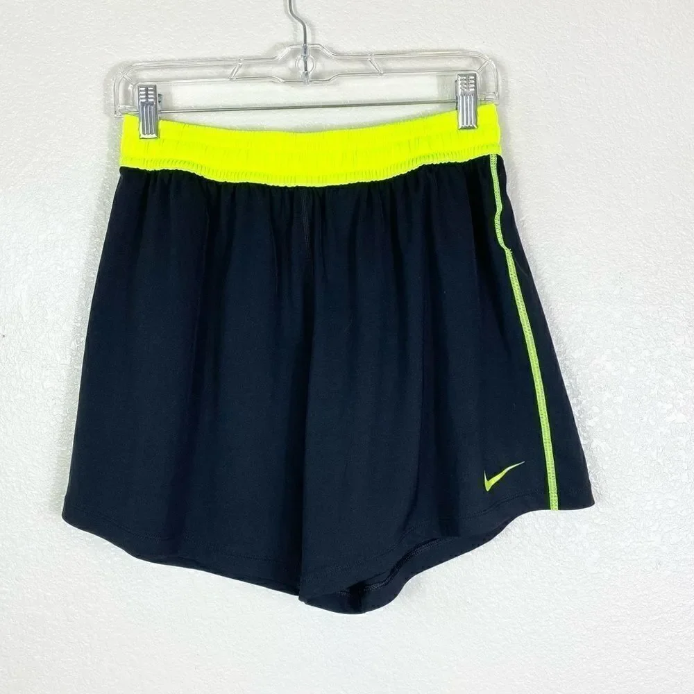 Nike Dri-Fit Black & Neon Yellow High Rise Athletic Gym Shorts